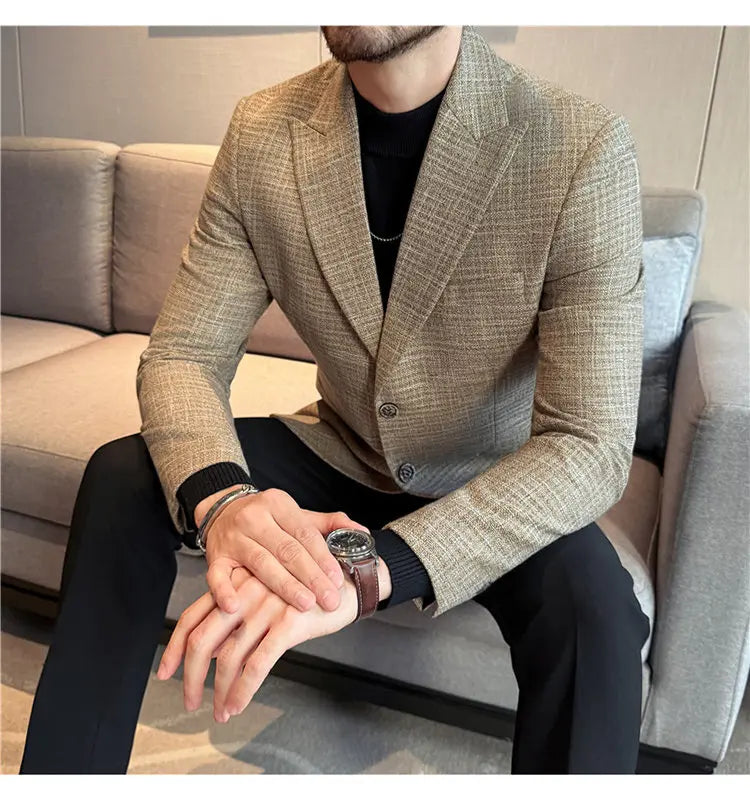 Men's Smart Casual Blazer – Vintage Coin Check Pattern – Brown & White Grey – Shopping & Office Wear