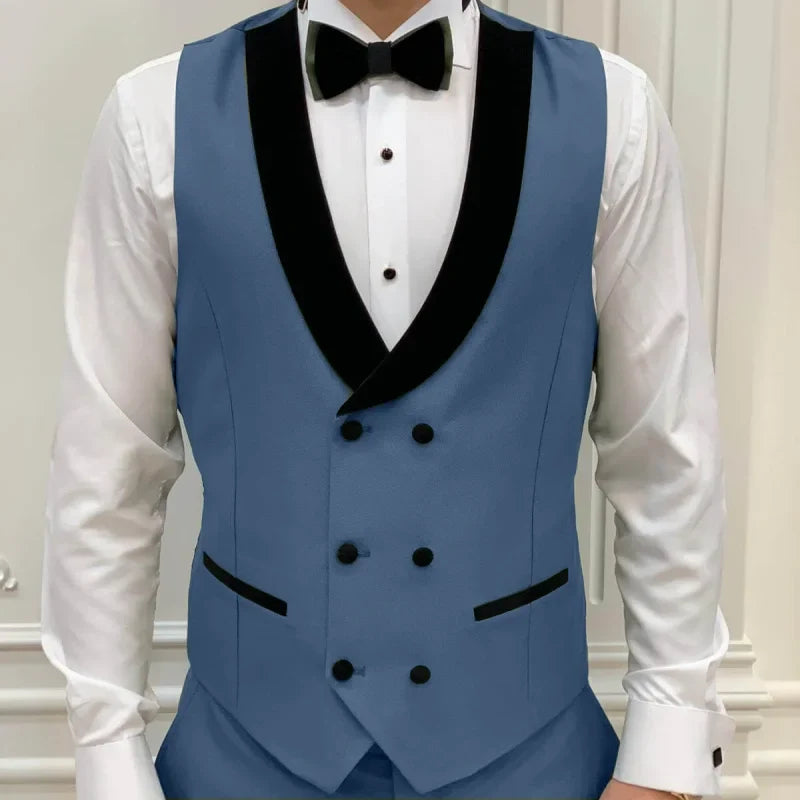 Men's Double-Breasted Vest with Black Lapel – Formal Waistcoat for Weddings, Business & Special Occasions