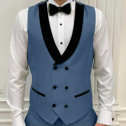 Men's Double-Breasted Vest with Black Lapel – Formal Waistcoat for Weddings, Business & Special Occasions