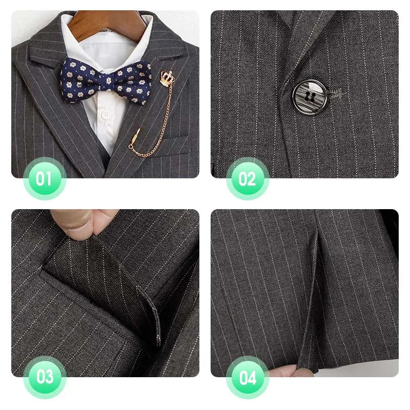 Gentleman Kids Slim 4Pieces/Set Jacket Vest Pants Bowtie Party Dress Children Ceremony Photograph Suit Boys Performance Costume