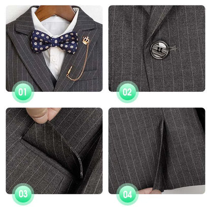 Gentleman Kids Slim 4Pieces/Set Jacket Vest Pants Bowtie Party Dress Children Ceremony Photograph Suit Boys Performance Costume