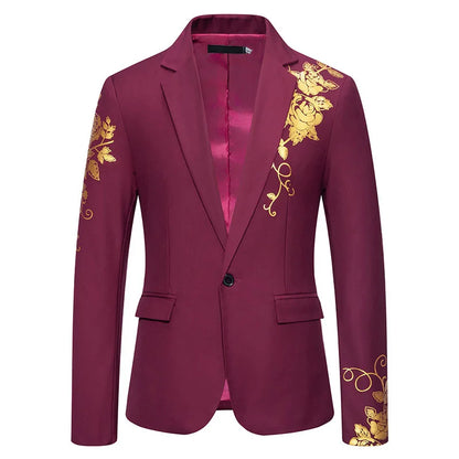 KIDWHXR Blazer Men Fashion Printed Wedding Stage Male Suit Coat Slim Single-breasted Long Sleeve Casual Outerwear for Man