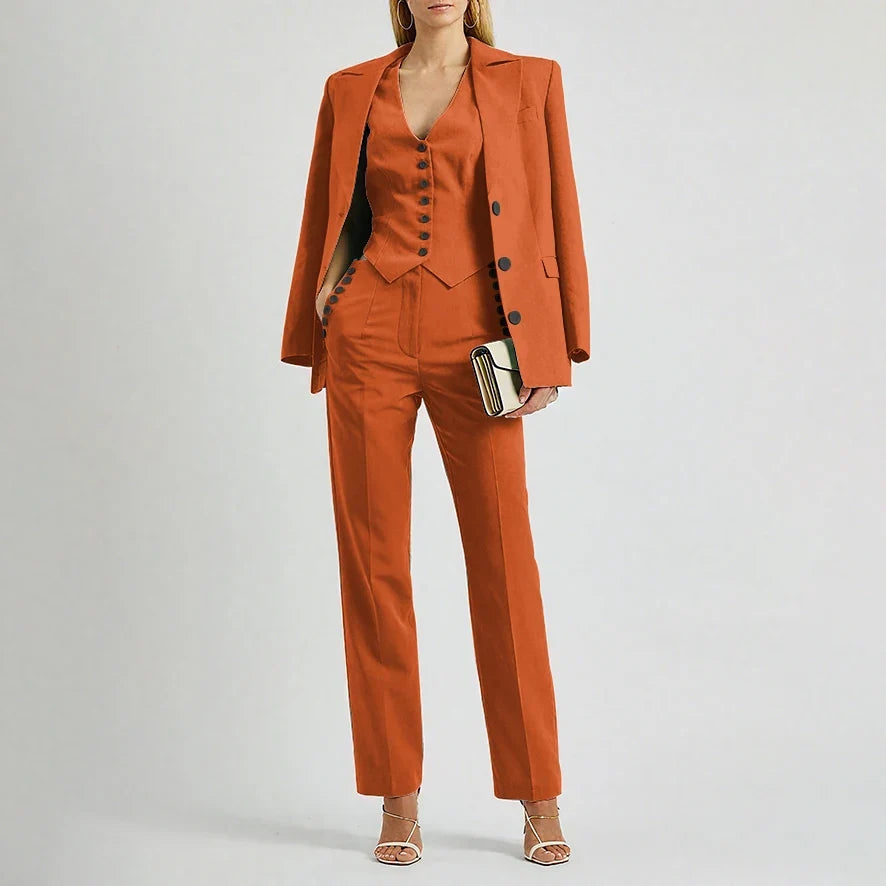 Slate Green Women's Suit Customized Elegant Single-breasted Peaked Lapel Three Pieces (Jacket+Pants+Vest) Office Lady Set