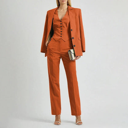 Slate Green Women's Suit Customized Elegant Single-breasted Peaked Lapel Three Pieces (Jacket+Pants+Vest) Office Lady Set