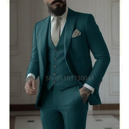 Men's Business Casual Slim-fit Solid Color Blazer Vest Pants Set Outdoor Trendy Wedding Host Formal Wear Terno De Caval