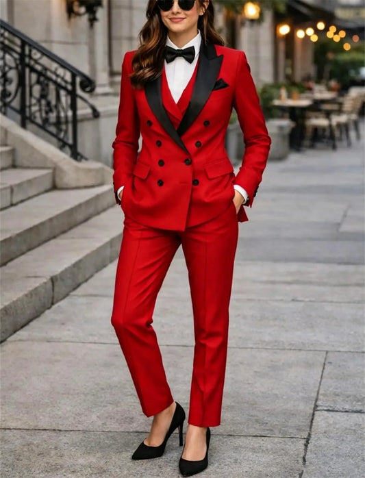 Double Breasted Women's Suits 3 Pcs Tailor Made Paintsuit Women Suits Formal Party Office Wear Dresses  (Blazer+Vest+Pants)