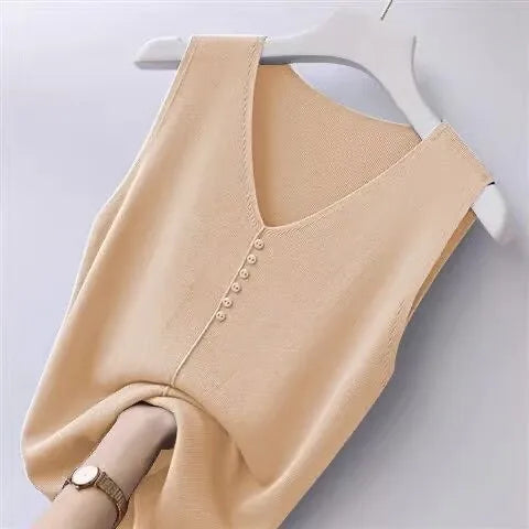 Summer Women's Tank Top Silk V-neck Wide Shoulder Strap Color Knitted Shirt Sleeveless Top Student Ice Silk Vest
