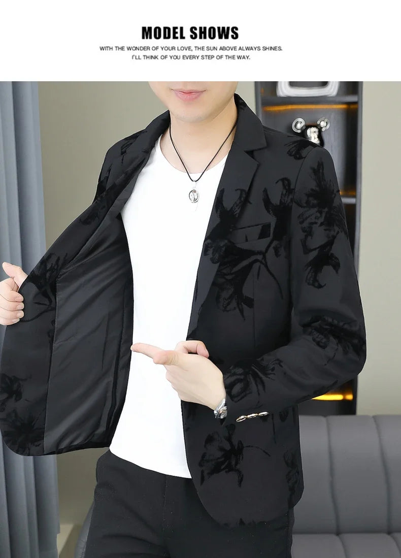 Blazer Men's Fashion Gentleman Business Outdoor Travel Print Wedding Slim-fit Korean Trend Handsome Youth Casual Blazer