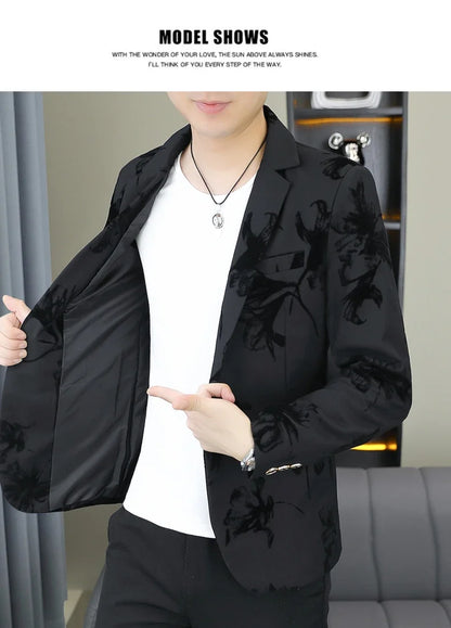 Blazer Men's Fashion Gentleman Business Outdoor Travel Print Wedding Slim-fit Korean Trend Handsome Youth Casual Blazer