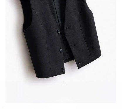 Women Fashion Leisure V-neck Lined Waistcoat Korean Female Short Suit Sleeveless Spring Autumn Lady Solid Color Blazer Vest Tops