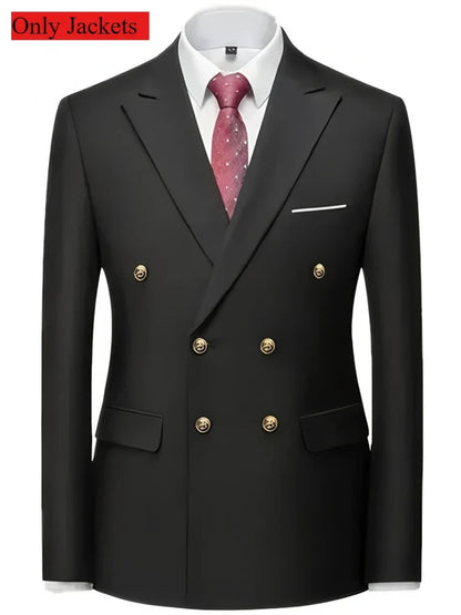 Fashion New Men's Leisure Boutique Business Banquet Solid Color Wedding Double Breasted Slim Fit Suit Blazers Jacket Pants