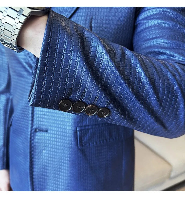 Korean Waffle Leather Suit Jacket Men's Business Casual PU Leather Blazer Slim Fit Wedding Groom Office Social Formal Coats 2026
