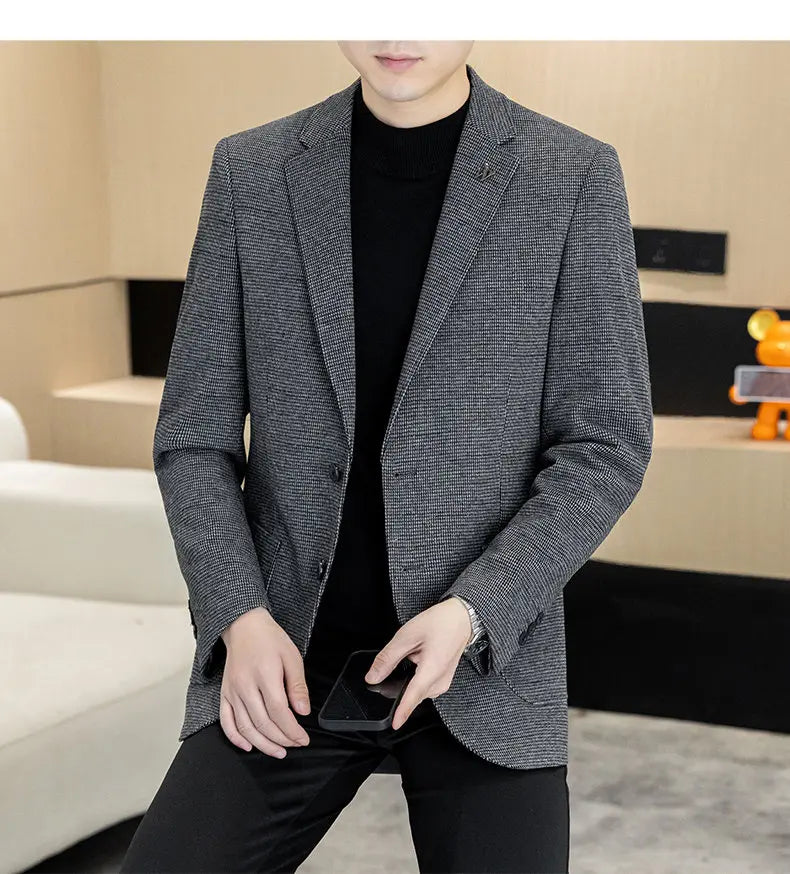 Men's Blazer Single Breasted Smart Casual Grey Coffee Spring Autumn
