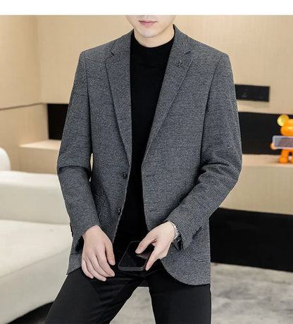 Men's Blazer Single Breasted Smart Casual Grey Coffee Spring Autumn