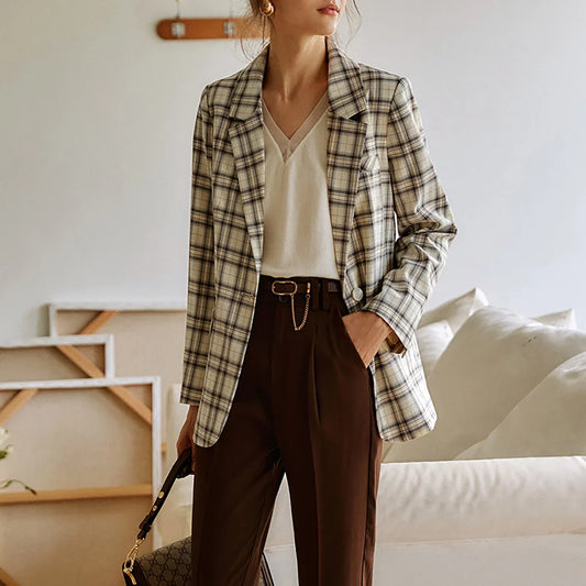 Women's Plaid Blazers Woman 2026 Autumn New Retro Outerwears England Style Short Suit Jackets Female Clothing O21QW55692