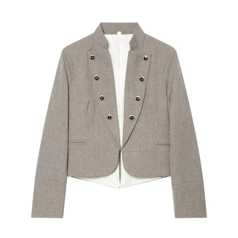 Elegant Women Tailored Blazers with Lapel Buttons New in Fitted Blazer with False Double Welt Pockets Spring Taupe Brown Outwear