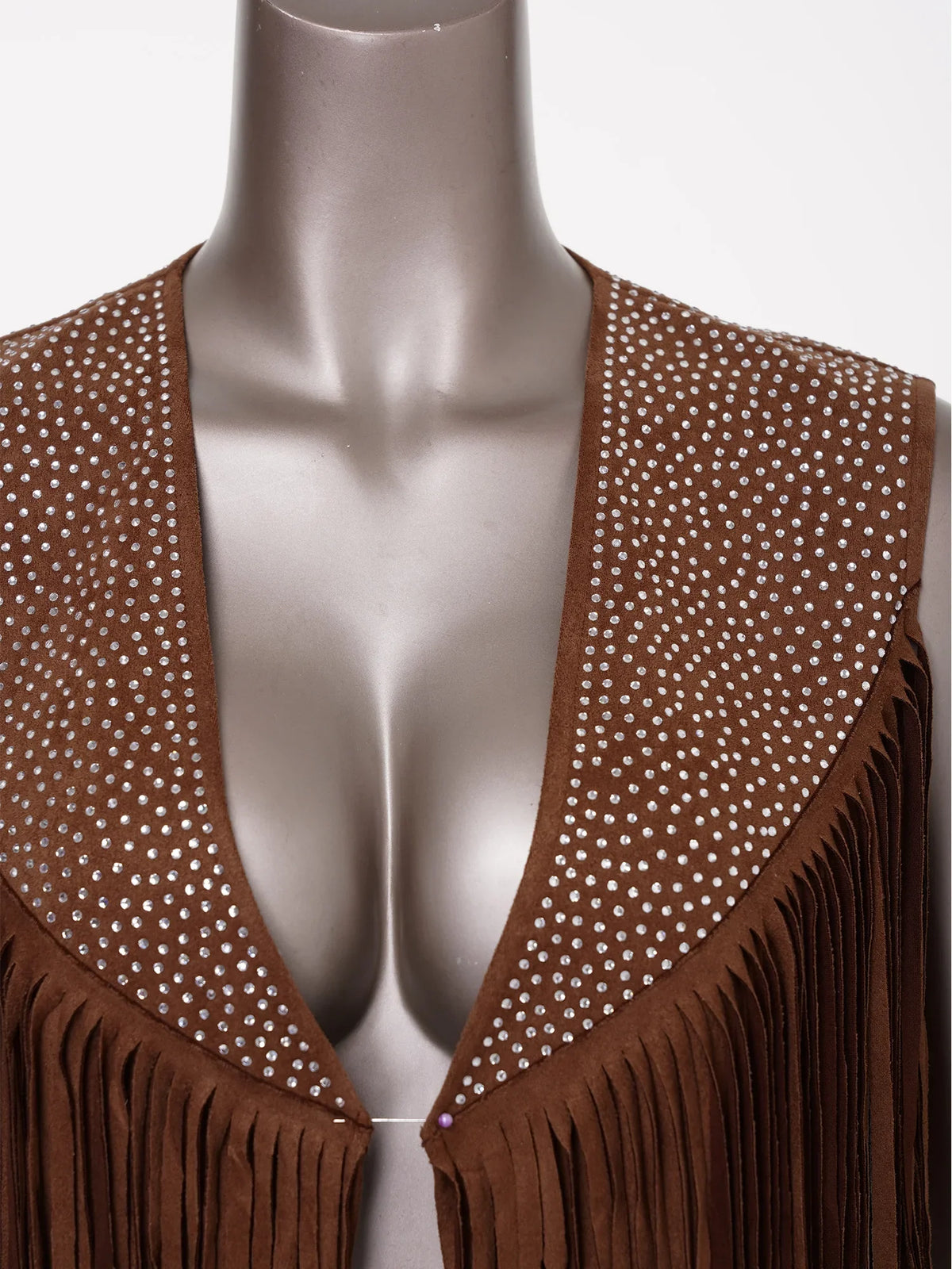 Women's Faux Suede Tassels Vest Waistcoat Western Cowgirl Hippie Costume Sleeveless Fringed Waistcoat for Halloween Party Outfit