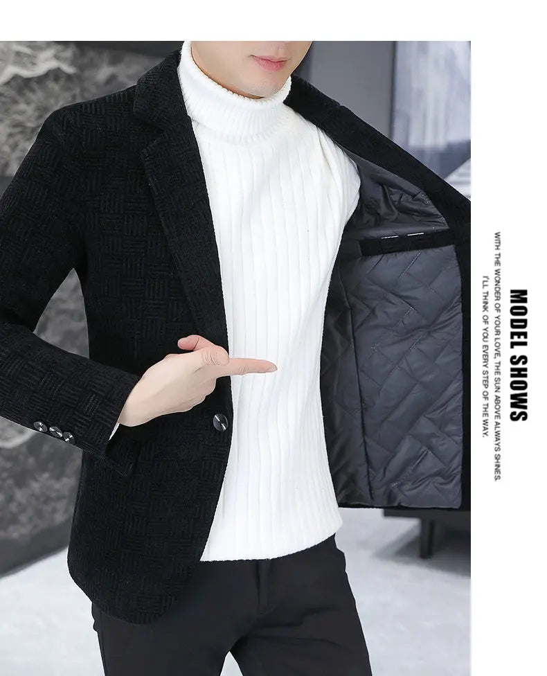 2026 Blazer Autumn and Winter Men's Fashion Outdoor Wedding Trend Slimming Business Casual Korean Version Thickened Warm Blazer