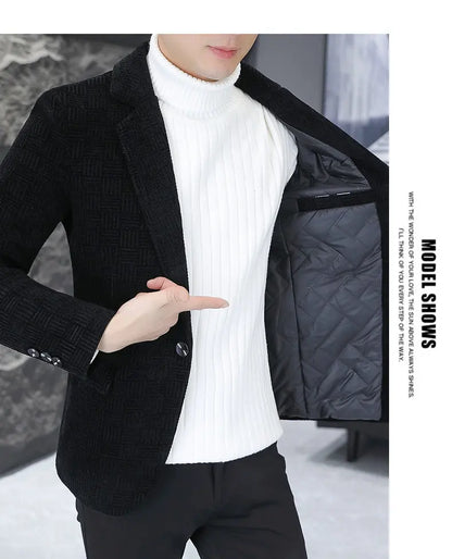 2026 Blazer Autumn and Winter Men's Fashion Outdoor Wedding Trend Slimming Business Casual Korean Version Thickened Warm Blazer