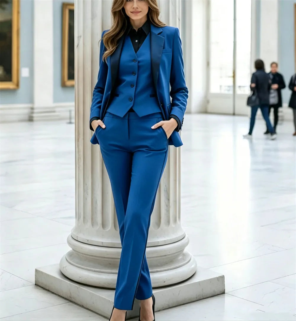 Beige Women’s Suits 3-Piece Ladies Suit Office Wear Traje Mujer Elegant Pantsuit Tuxedo Style Business Suit