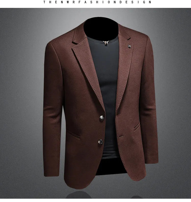 Men's Smart Casual Wool Blend Blazer – Single Breasted Suit Jacket – Black & Coffee