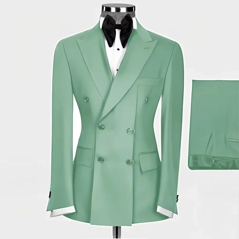 New Style Men Double Breasted Suits 2 Pieces Slim Fit Wedding Tuxedo Set Formal Blazer with Pants Prom Party Groom Office Wear
