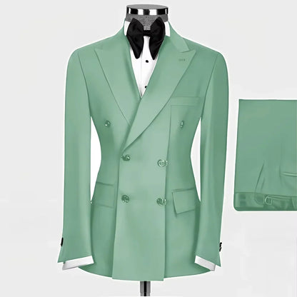 New Style Men Double Breasted Suits 2 Pieces Slim Fit Wedding Tuxedo Set Formal Blazer with Pants Prom Party Groom Office Wear