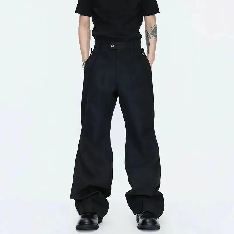 2026 Spring Patchwork Design Cross Collar Solid Color Casual Jacket Men Fashion Elegant Temperament Straight Pants JY6553