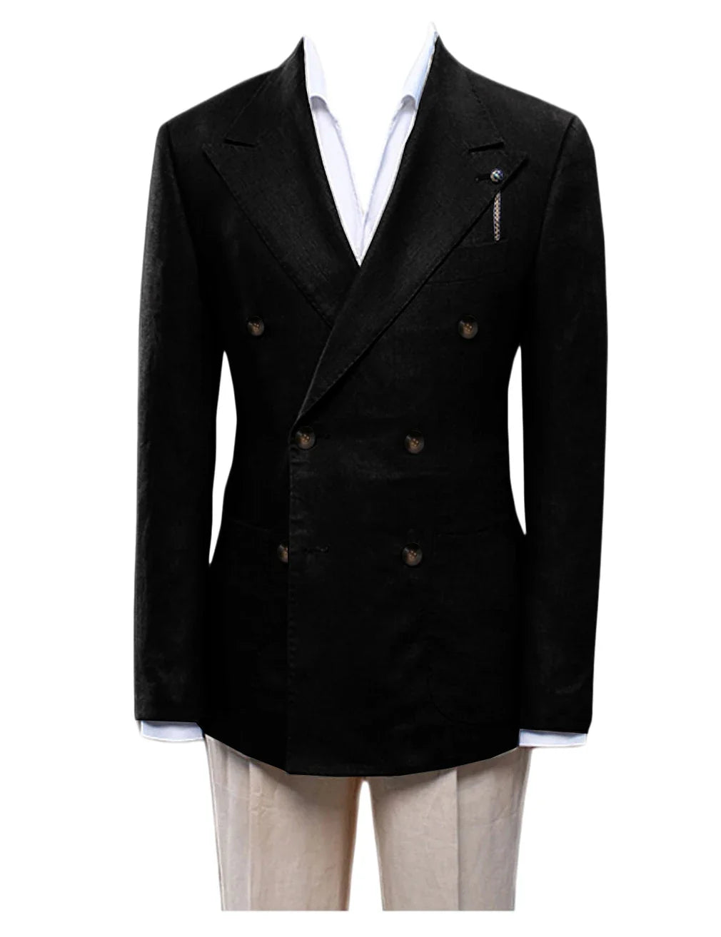 Men's Linen Blazer Notch Lapel Slim Fit Double Breasted Lightweight Breathable Suit Jacket Casual Business Coat for Daily Wear