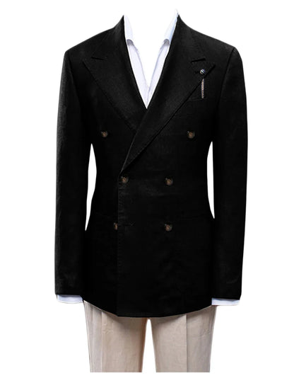 Men's Linen Blazer Notch Lapel Slim Fit Double Breasted Lightweight Breathable Suit Jacket Casual Business Coat for Daily Wear