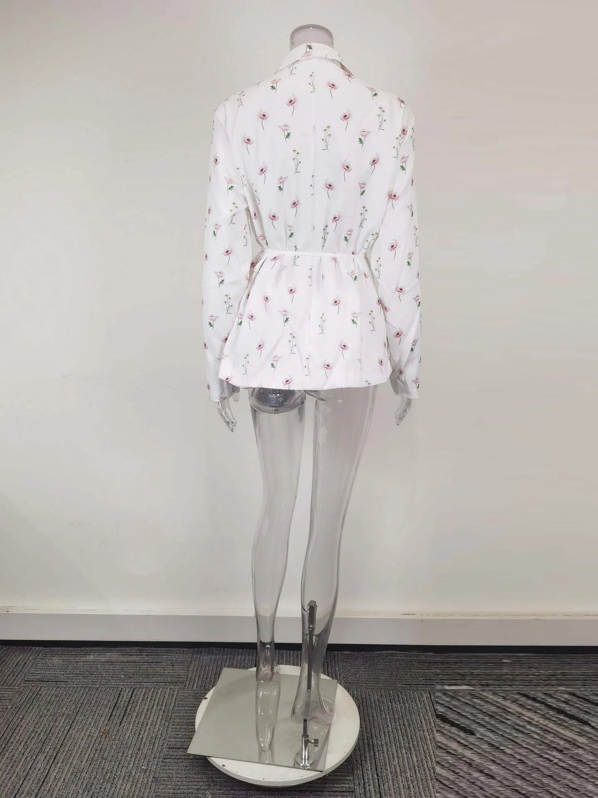 Spring Autumn Fashion Women's Pure Color Belted Shoulder Pad Suit Coat Commute Style Loose Fit Long Sleeve Regular Length