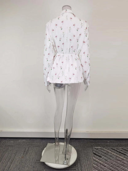 Spring Autumn Fashion Women's Pure Color Belted Shoulder Pad Suit Coat Commute Style Loose Fit Long Sleeve Regular Length