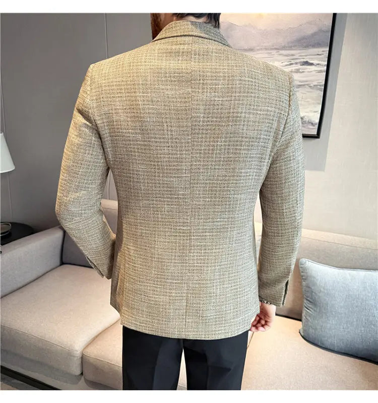 Men's Smart Casual Blazer – Vintage Coin Check Pattern – Brown & White Grey – Shopping & Office Wear