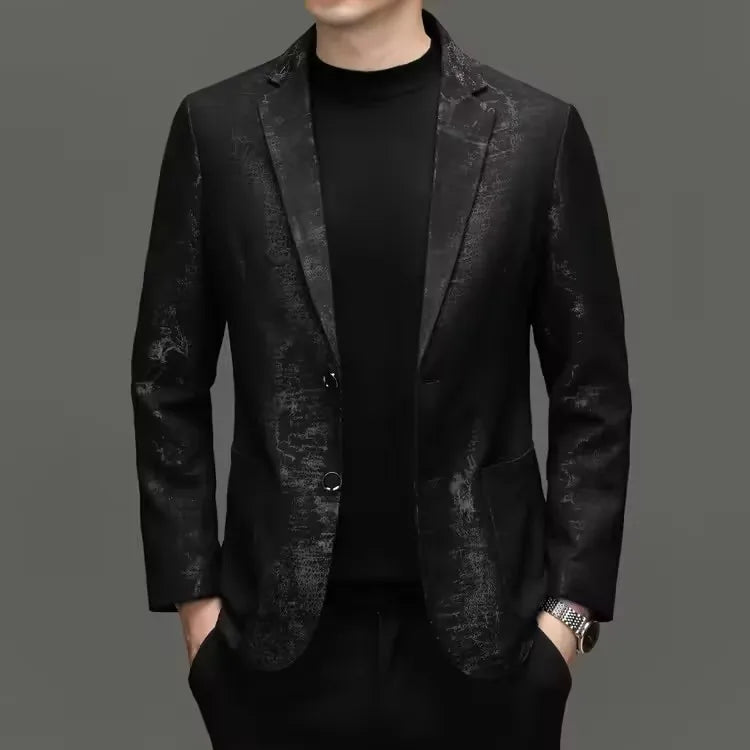 Men's Sheepskin Leather Blazer Single Breasted Slim Fit Smart Casual Jacket