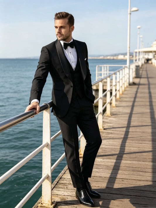 High Quality 3 Piece Black Men's Suit Elegant Blazer Vest Pants Slim Fit Business Office Wedding Formal Outfit for Dinner Prom