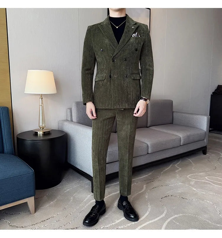 2025 Winter Woolen Men's Wedding Groom Suit Double Breasted Suit 3 Piece Set Business Casual Office Work Party Prom Dress Suits
