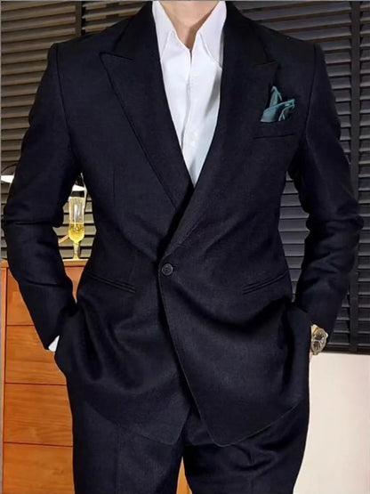 Business Mens Banquet Wedding Suits Set Italian Style Single Button Classic Slim Male Blazers Suit Pant Two-Piece Set Outfits