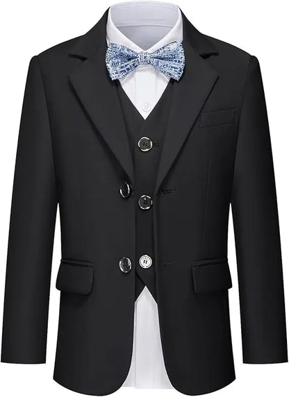 Gentleman Kids Blue 4Piece/Set Jacket Vest Pants Bowtie Photograph Suit Boys Piano Dress Children Graduation Performance Costume