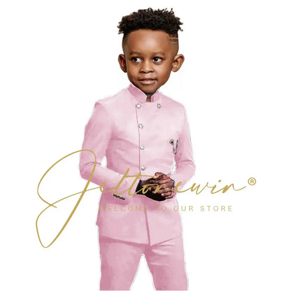 Royal Blue Boys Suit 2 Piece Wedding Tuxedos Double Breasted Jacket Pants Slim Fit Kids Formal Party Outfit Blazer Sets