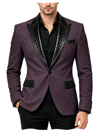 Men's Suede Slim Fit Blazer Jacket Crocodile Pattern Lapel Design Suit Coat Formal Business Prom Wedding Party Tuxedo Outerwear