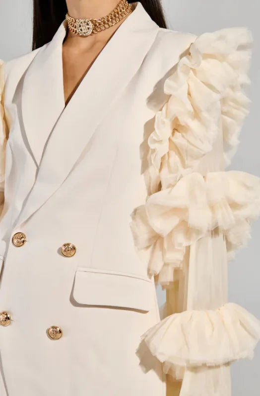 Spring Autumn New Women Blazer Double Breasted Ruffled Long Sleeve Patchwork Slim Fit Elegant Fashion Trendy Jacket HK13405