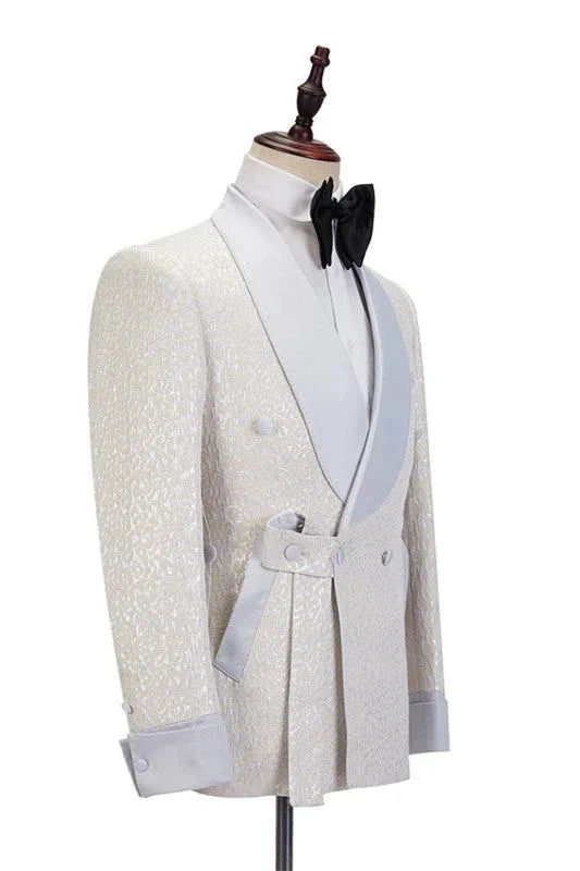 Leisure Men's Suit 2 Pieces Blazer Pants Bow Collar One Button with Belt Wedding Tuxedos Work Business Formal Customized