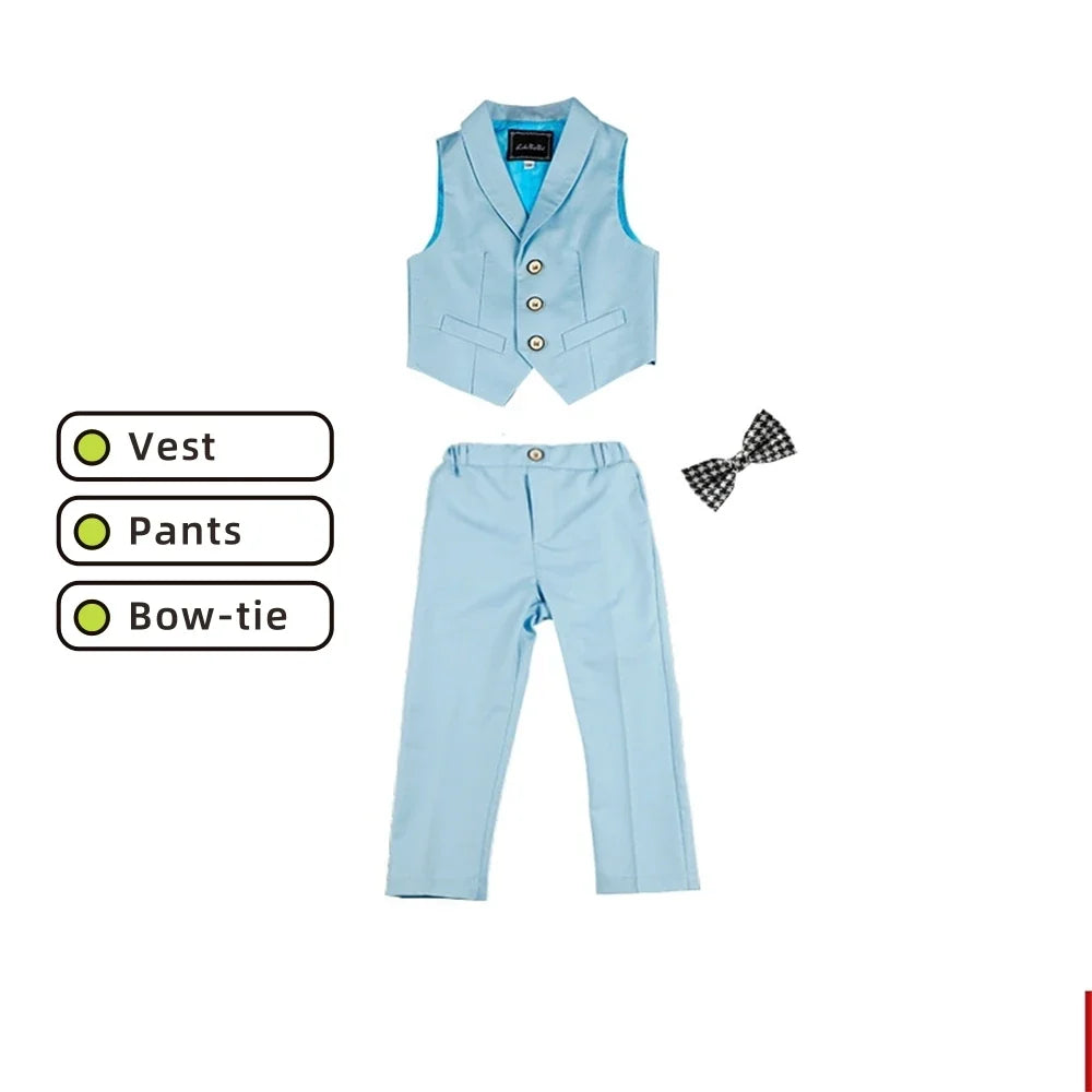 Solid 2-Piece Vest Trousers Set for Kids, Wedding Ring Bear Suit Set, Chidren Formal Dress Wear 90-170cm Boys Sets