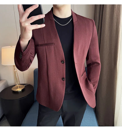 Chinese Style Collarless Suit Jacket Men Fashion Slim Fit Versatile Blazers Male Casual Business Wedding Groom Dress Jacket 2025