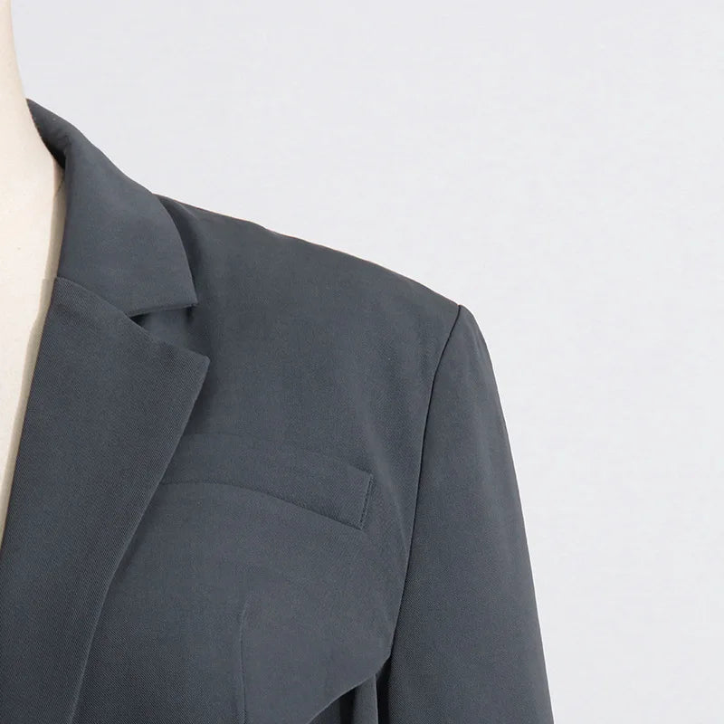 Women's Trendy Elegant High Street Hollow Out Design Pocket Slim Fit Coat Stylish Chic Asymmetric Long Sleeve Blazer HK8293