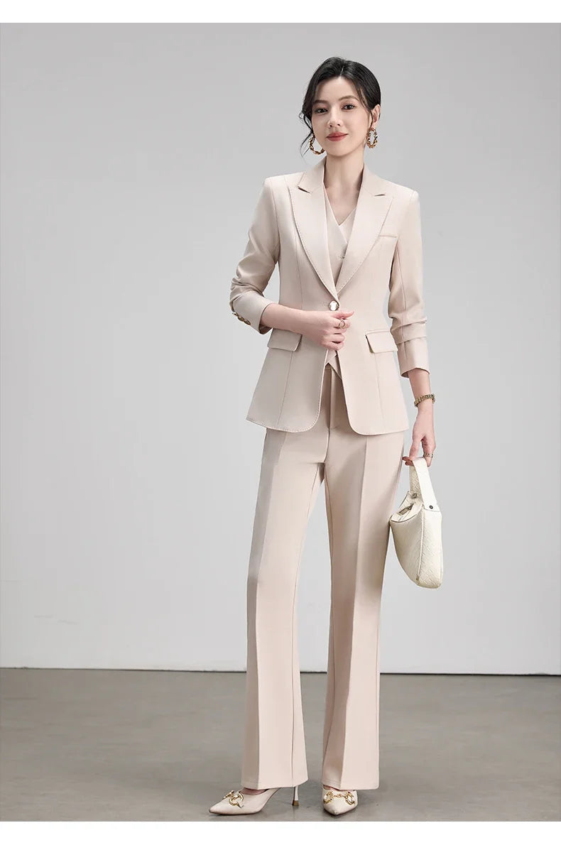 Autumn New Elegant Chic Business Formal Outfit for Women Long Sleeve Blazer and Pants Two Piece Matching Sets Trousers Suit