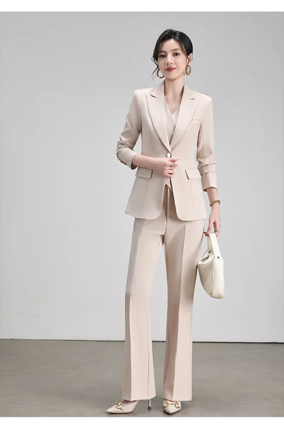 Autumn New Elegant Chic Business Formal Outfit for Women Long Sleeve Blazer and Pants Two Piece Matching Sets Trousers Suit