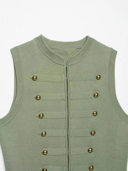 Women Elegant Solid Sleeveless Vest Double Breasted Decorative Slim Fit Short Chic Top 2026 Summer Casual Beach Vacation Top