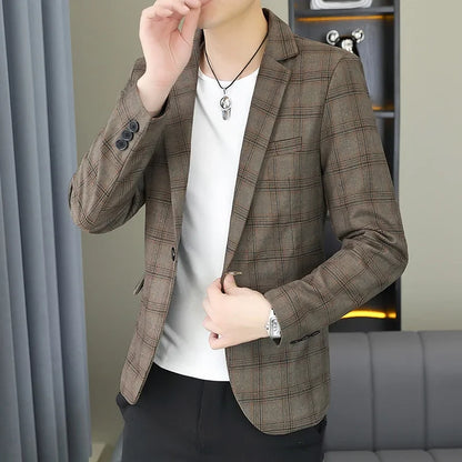 2026 Blazer Outdoor men's checked fashion business trend Wedding Slimming Gentleman Casual Korean travel high formal Wear Blazer