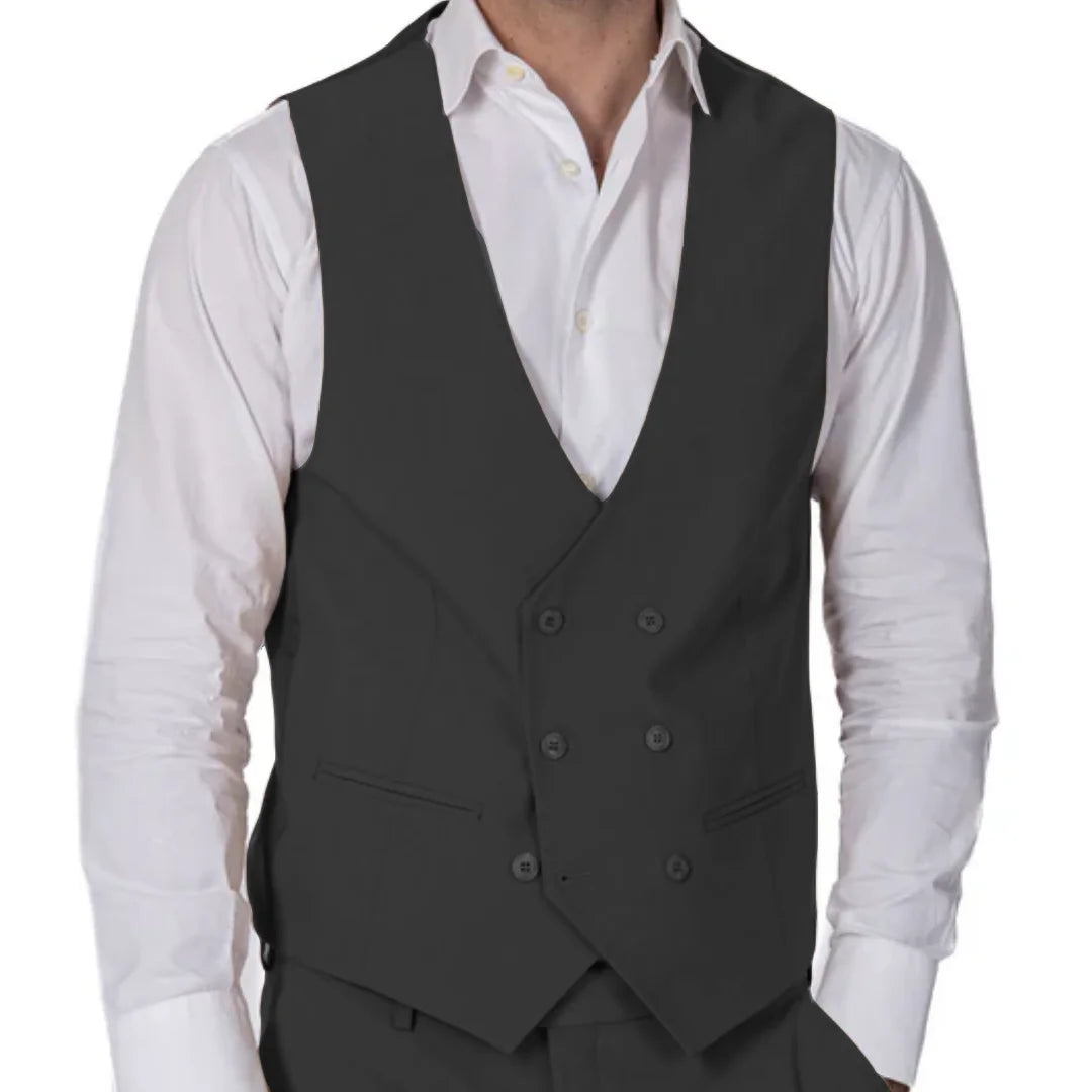 Men Formal Vest Double Breasted Solid Color Waistcoat for Wedding and Business